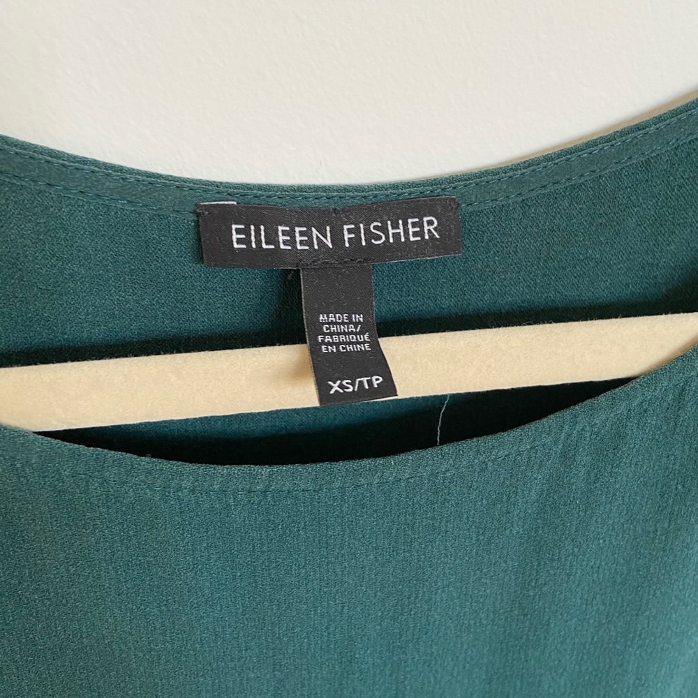 Eileen Fisher Silk Georgette Ballet Neck Tank in Teal Blue/Green, Size XS - Picture 4 of 8